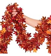 Fall Maple Leaves Garland Decorations,50Ft Glitter Tinsel Leaf Thanksgiving Decor for Tree Autumn...