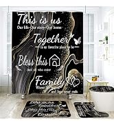 Onlalasyc 4-Piece Marble Home Shower Curtain Set, Non-Slip Bath Mat, Toilet Lid Mat and U-Shaped ...