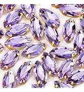 50Pcs Sew on Rhinestones 9x18 mm Flatback Glass Rhinestones Horse Eye Rhinestones with Gold Claw ...