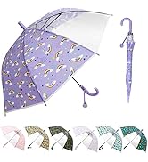 SIEPASA Kids Clear and Transparent Umbrella with an Easy Grip Handle, Dome Bubble Umbrella, Windp...