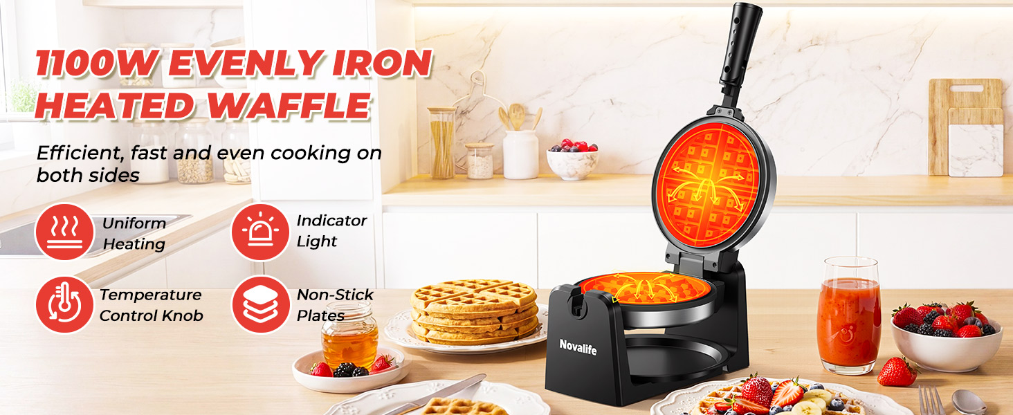 1100W EVENLY IRON HEATED WAFFLE