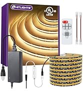 HitLights COB LED Strip Lights Kit Warm White with Remote &amp; 12V Power Supply,16.4ft Dimmable Tape...