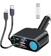 OHLPRO Retractable Car Charger Cigarette Lighter Adapter, 168W 5 in 1 Fast Phone Charging Built-i...