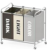 Simple Houseware Heavy Duty 3-Bag Laundry Sorter Rolling Cart, Silver/Assorted – Durable Triple L...