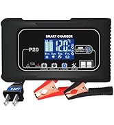 Car Battery Charger, 12V/24V 0-20A Lead-Acid, Lithium, LiFePo4 Smart Battery Charger, Trickle Cha...