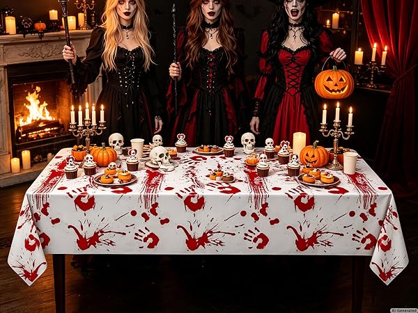 Grabo Bloody Zombie Rectangular Tablecloth,Halloween Party Supplies Decoration