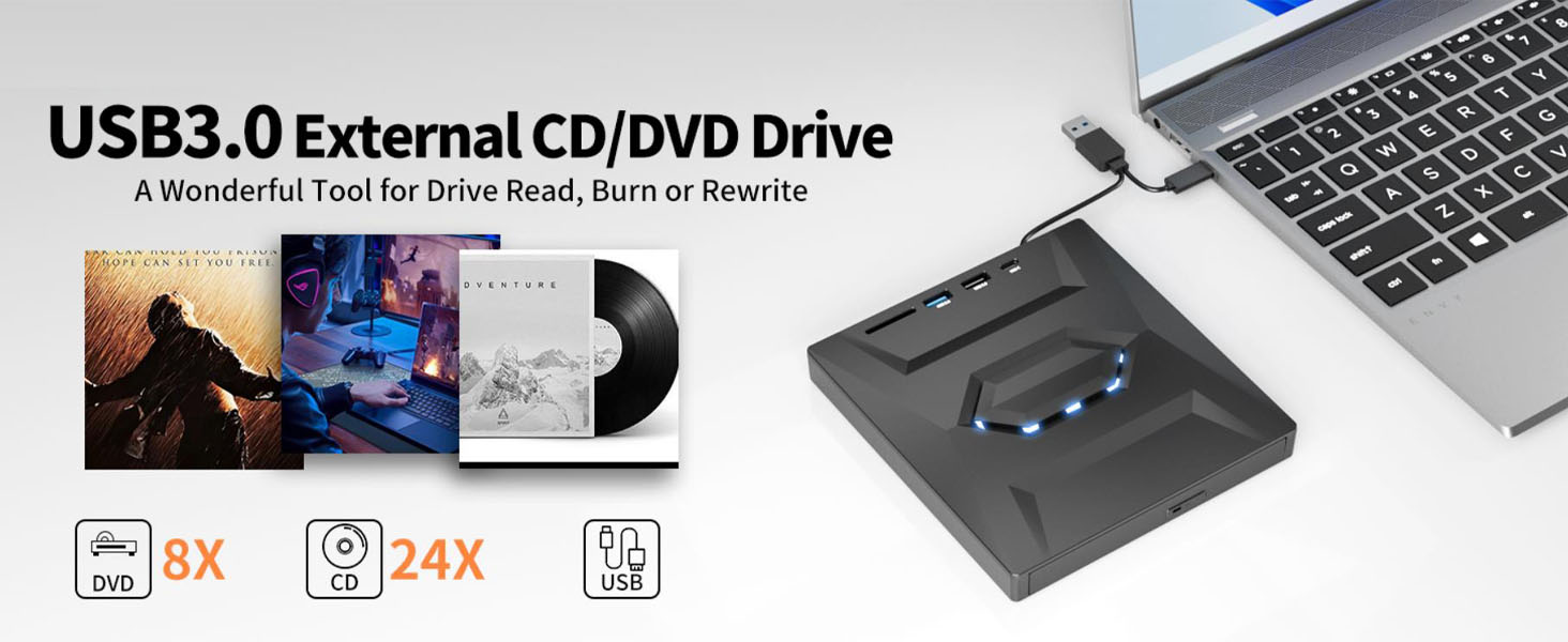 7-in-1 External USB DVD Drive &amp;amp; Blu-Ray Player