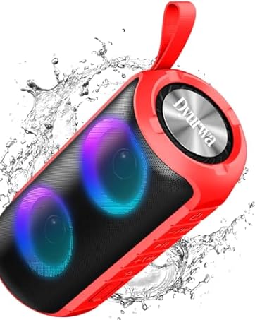 Multiple views of electronic devices in black and red colors with blue lighting effects, shown with water splashing.