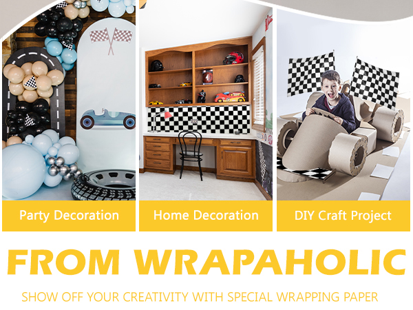 WRAPAHOLIC Checkered Flag Wrapping Paper 