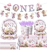 Fairy First Birthday Decorations, Fairy Themed Party Decorations, Floral Fairy 1st Birthday Plate...