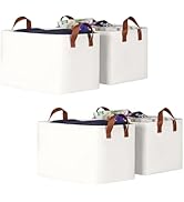 KEEGH Storage Baskets for Organizing, Fabric Storage Bins for Shelves with Leather Handle, Shelf ...
