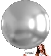 PartyWoo Metallic Silver Balloons, 4 pcs 36 Inch Large Silver Metallic Balloons, Balloons for Bal...