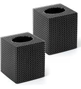 2 Pack Black Tissue Box Cover, Square Modern Facial Acrylic Tissue Holder, Decorative Cube Napkin...