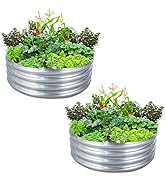 FORTUNO Round Galvanized Raised Garden Bed Kit Box 4 FT (2 Pack) Metal Outdoor Flower Bed Steel P...