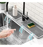 24'' Longer Faucet Mat for Kitchen Sink Splash Guard[7° Slope Fast Self-draining][Snap Lock Fit]K...