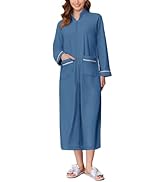 Ekouaer Women's Zipper Robes Fleece Robe Zip Bathrobe Long Sleeve Housecoat with Pockets S-XXL