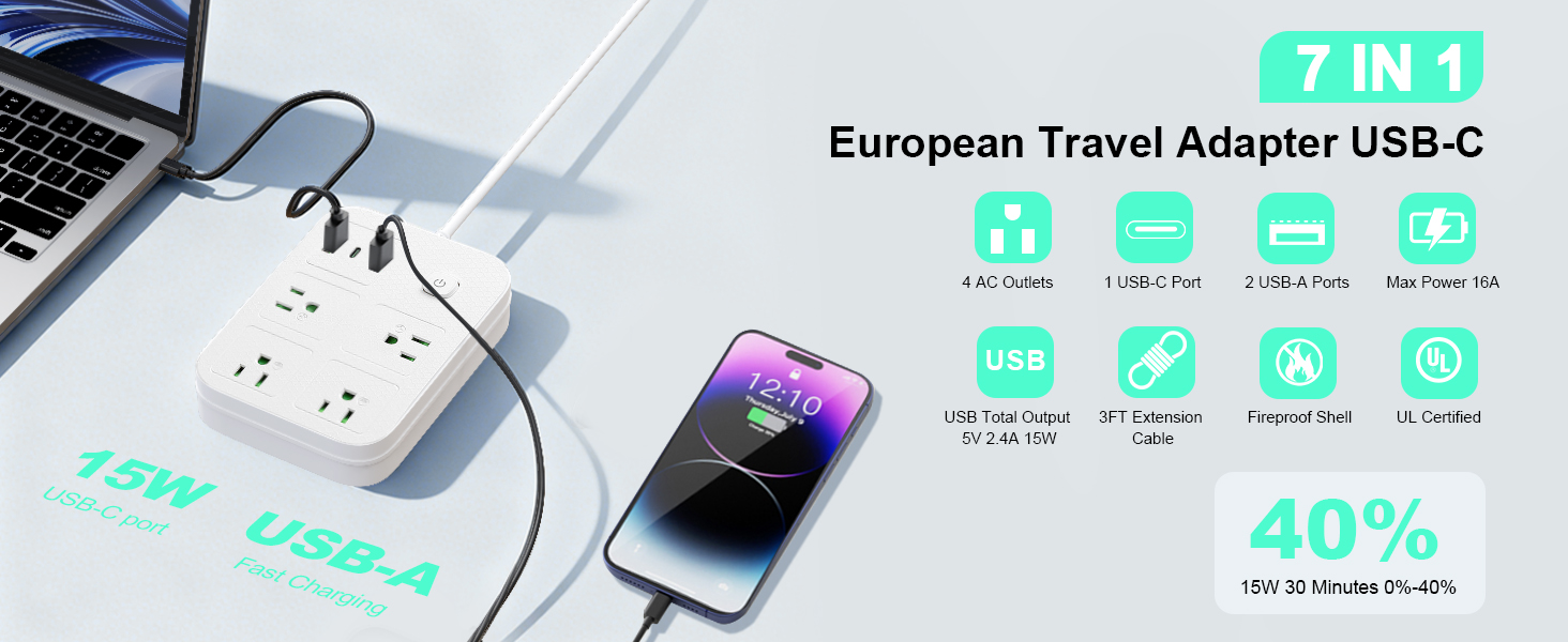 type c and f travel adapter