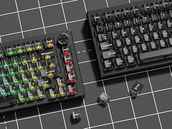 womier Grey Clear keycaps,Transparent keycaps,Ceramic Jelly Key caps Set,Shine Through