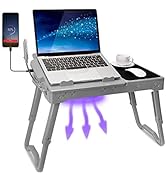 TeqHome Laptop Table for Bed, Adjustable Laptop Bed Desk with Fan, 4 USB Ports, Portable Lap Desk...