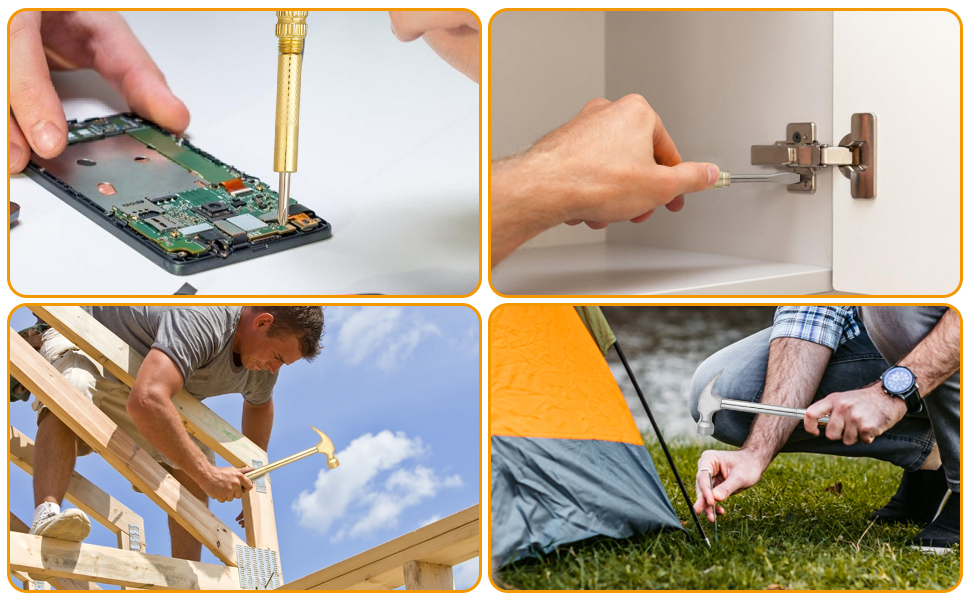 Small Hammer 6 in 1 Metal Hammer &amp; Screwdriver, Multitool Camping Hammer Set with Slotted/Flat Head