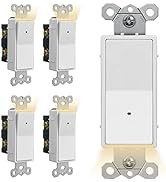 [5 Pack] CML Illuminated Light Switch, Single Pole Decorator Paddle Rocker Wall Switch with LED N...