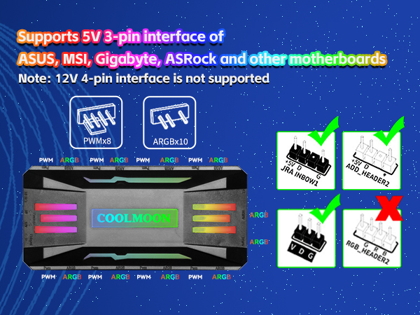 10 5V ARGB Fan Temperature Control Integrator with Magnet (Black)Remote Control Light Change