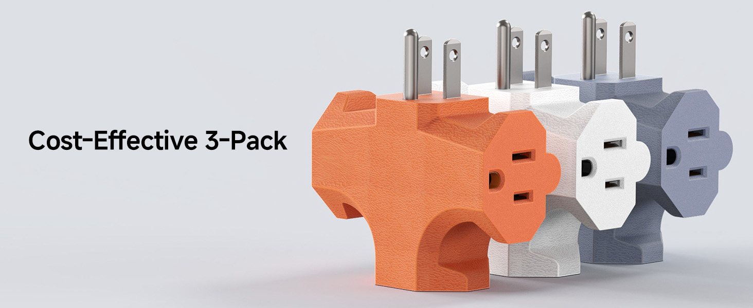 3 Way Plug Adapter 15A 1875W, 3 Prong 3 Outlet Adapter