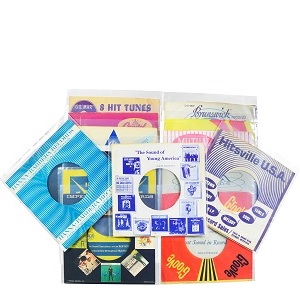 Protect branded 45 rpm company sleeves with crystal clear outer bags that block dust and rubs