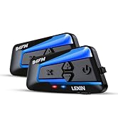 LEXIN B4FM Motorcycle Bluetooth Headset, 10 Riders Helmet Bluetooth Intercom, Universal IP67 Comm...