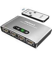 HDMI Switch 3 in 1 Out 4K UHD HDMI Switcher Splitter, Automatic Switch with Remote Metal HDMI Swi...