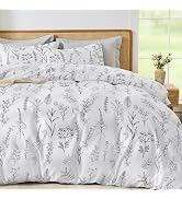 MUXHOMO Duvet Cover Queen Size, Reversible Floral White Duvet Cover Set with Zipper Closure, 3 Pi...