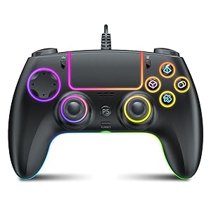 GUOC RGB Wired Controller for PS5/PS4 and PC with Hall Effect Trigger, 3.5mm Audio Jack