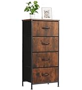 Accver Nightstand with 4 Fabric Drawers, 37.4" H Tall Narrow Bedside Table with Wooden Top Steel ...