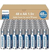 PHILIPS AA Batteries 48 Pack 1.5v Ultra Alkaline Double A Batteries, 10-Year Shelf Life, Ideal fo...