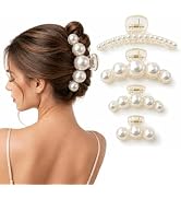 B.PHNE 4 Pack Faux Pearl Hair Claw Clips for Women, 4 Sizes Clip Set | Faux pearl hair claw clips...
