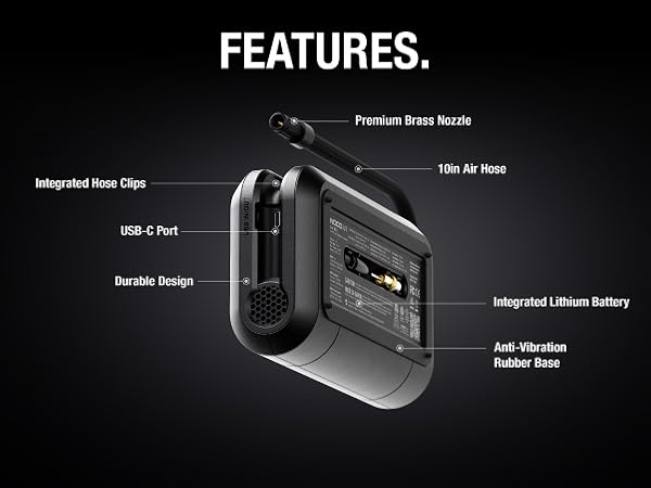 lithium powered air compressor featuring premium inflation hose usb-c rechargeable durable design