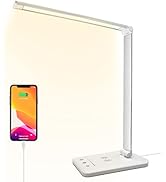 HMFUNTM Led Desk Lamp, Desk Lamp with USB Charging Port, 5 Color Modes, 10 Brightness, Natural Li...