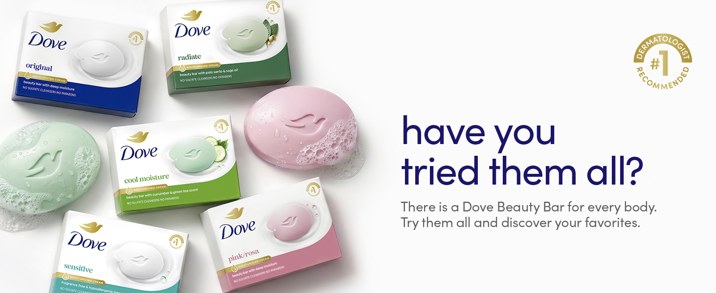 Dove beauty bars range displayed alongside messaging encouraging users to try all variants
