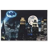 Open Road Brands DC Comics Bat Signal Over Gotham City Gallery Wrapped Canvas Wall Decor - Vintag...