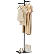 ENUMAIL Garment Rack, Freestanding Metal Coat Racks, Z-shaped Coat Tree with Natural Rock Base, f...
