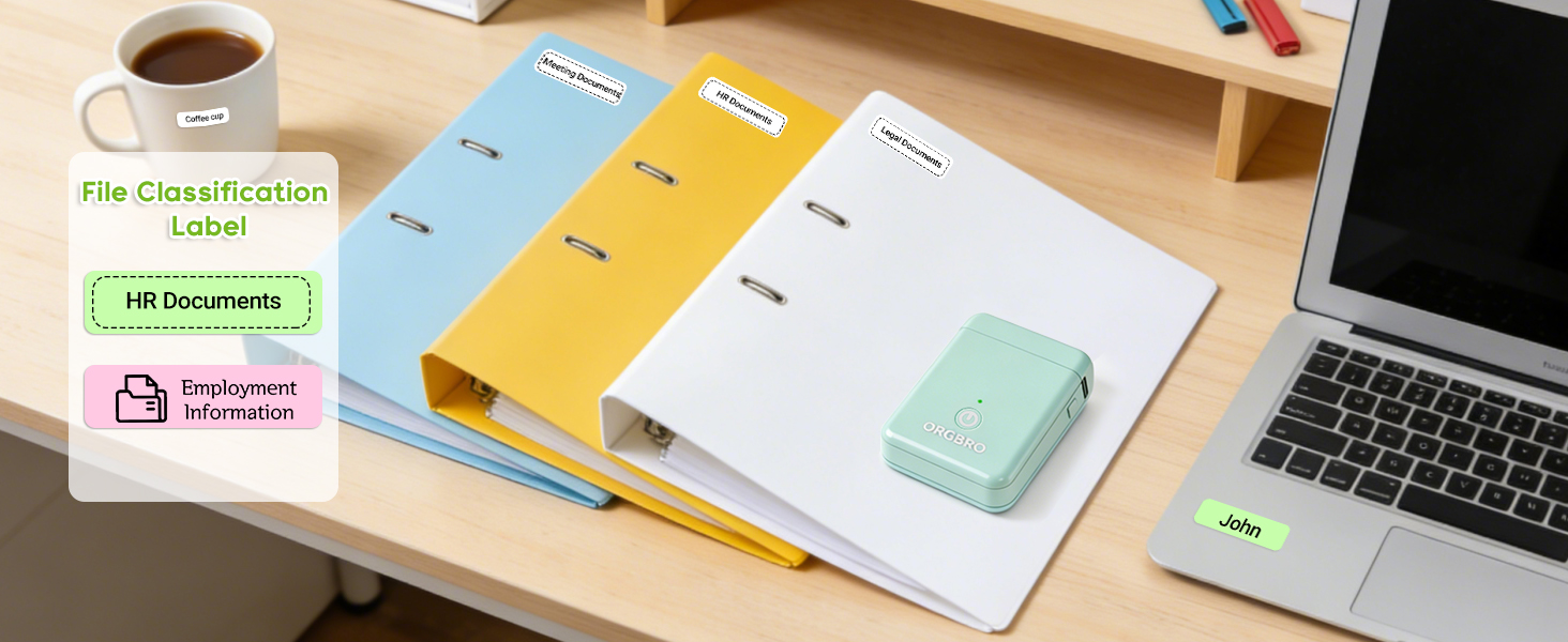 Desktop workspace scene with laptop, papers, and colorful sticky notes arranged in an organized manner suggesting productivity setup.
