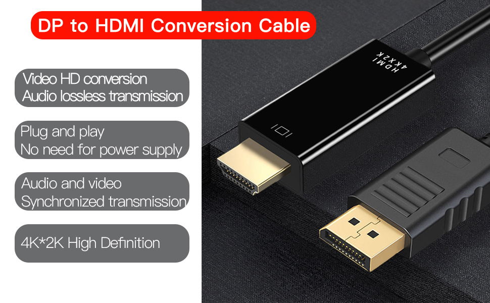 4K DisplayPort to HDMI 6 Feet Cable