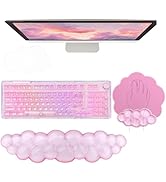Gel Cloud Wrist Rest Keyboard Clear Pink Mouse Pad with Wrist Rest Set 3PCS Ergonomic Cool Keyboa...