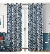 Erbnaryx 80% Blackout Curtains for Bedroom, Blue Scroll Floral Patterned Curtains 96 Inch Length ...