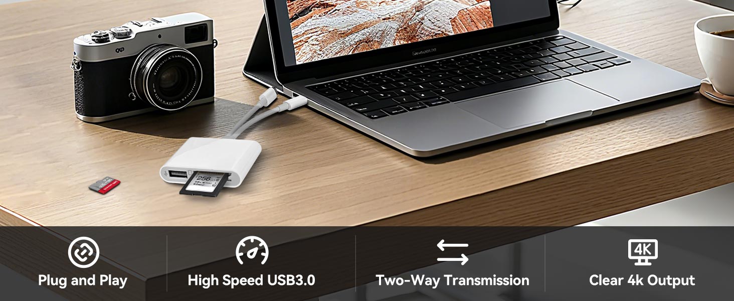 SD and TF Card Reader with USB Port for iPhone iPad Mac Lightning &amp; USB-C Dual Connector