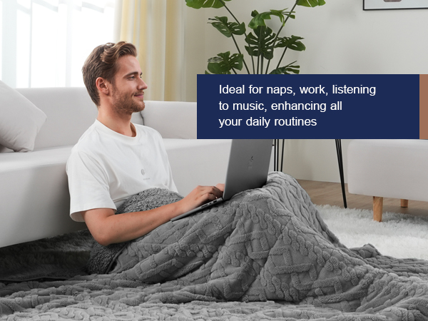 Ultra soft fuzzy blanket on couch, perfect for: Lounging, napping, watching tv, reading a book