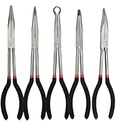 5 Pack 11" Precision Long Nose Pliers Set with Insulated Comfort Grip Handles,Straight Long Needl...
