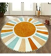 LIVEBOX Retro Sun Round Rug 5.2ft Large Boho Rug for Living Room Indoor Office,Washable Throw Are...