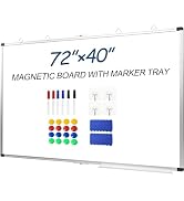 OUKMIC Magnetic White Board, 72" x 40" Large Foldable &amp; Double-Sided Wall-Mounted Dry Erase Board...