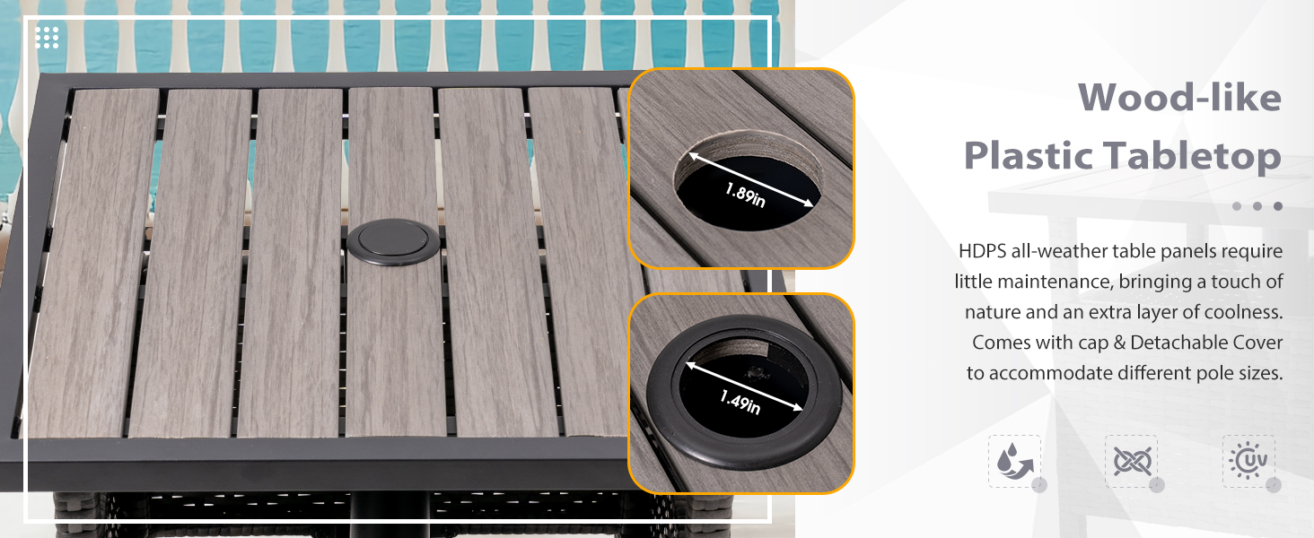 Wicker Side Coffee Table with Umbrella Hole 